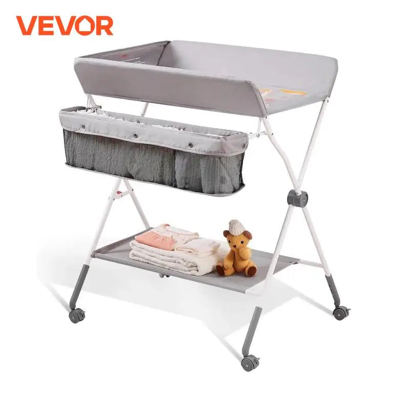 Table à langer pliable VEVOR pour bébé avec roulettes verrouillables et hauteurs réglables sur 3 niveaux pour nouveau-nés et nourrissons