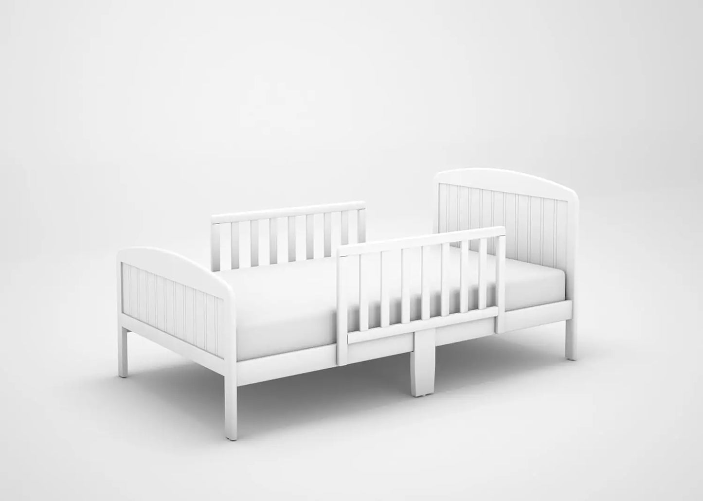 Cama para niños pequeños, cama de transición de diseño moderno de madera maciza para niños con barandillas para dormitorio infantil con 2 protectores de seguridad