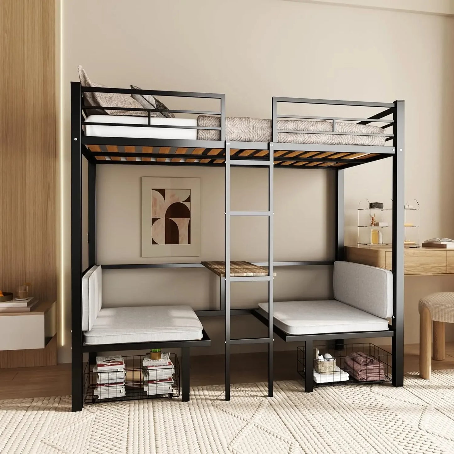 Triple Bunk Bed for 3 Kids Adults, Twin-Over-Twin-Over-Twin Sturdy Metal Bedframe w/Guardrail for Dorm, Bedroom, Guest Room