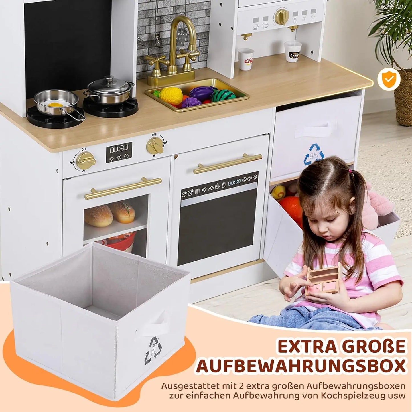 Cuisine de jeu pour tout-petits Ensemble de cuisine pour enfants Jouets de cuisine en bois avec effets lumineux et sonores simulés H 90 cm