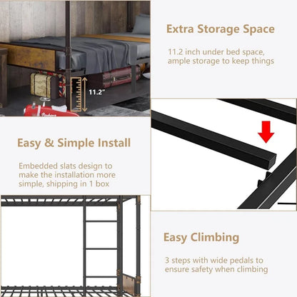 Twin Over Twin Bunk Bed, Convertible Twin Bunk Beds Into 2 Individual Bed, Removable Ladder & Safety Guard Rail for Kids