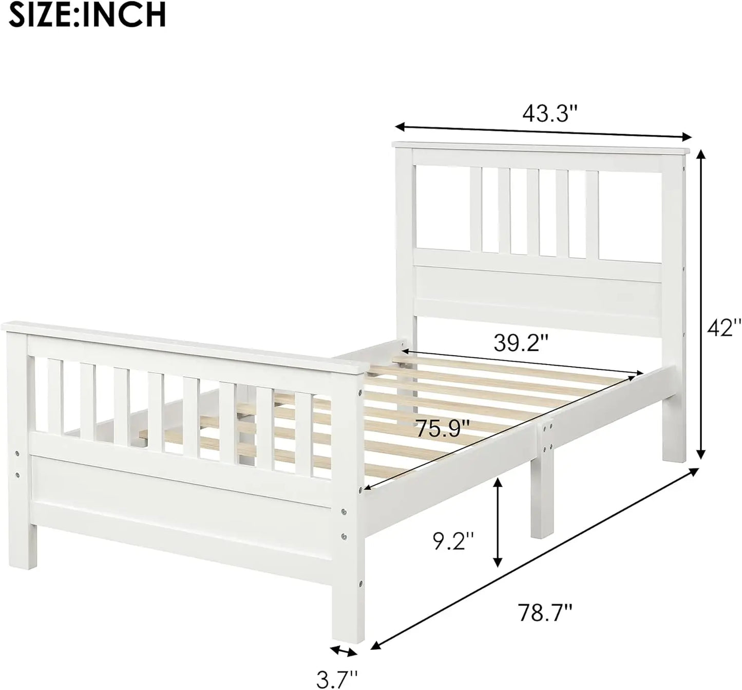 Solid Wood White Twin Platform Bed for Kids, Twin Platform Bed Frame with Headboard/Footboard/Wood Slat Support,No Box Spring Ne