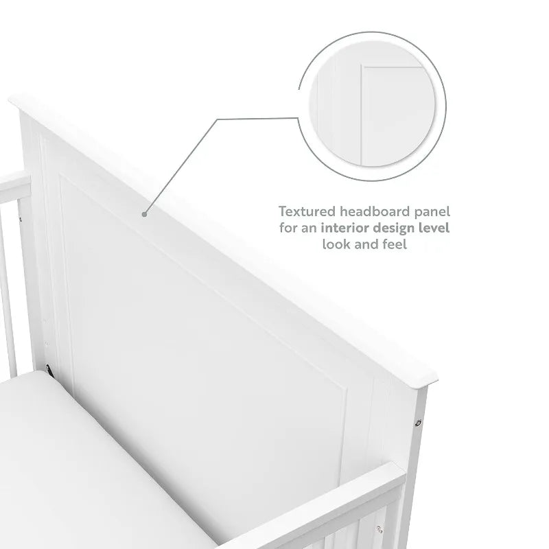 Solstice 5-In-1 Convertible Crib (White) – GREENGUARD Gold Certified, Converts to Toddler Bed and Full-Size Bed,