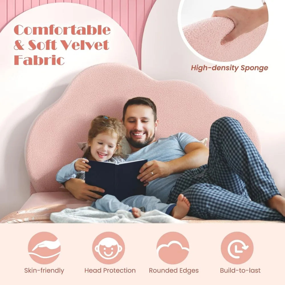 Marcos de cama dobles para niños, plataforma de cama doble de madera para niños pequeños con cabecero y base de listones, no necesita somier