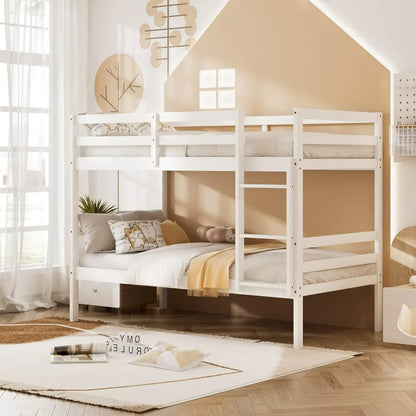 Litera de madera con dos camas individuales, litera con escalera y barandilla de seguridad, estructura de cama de madera maciza, ideal para dormitorios y para varios niños