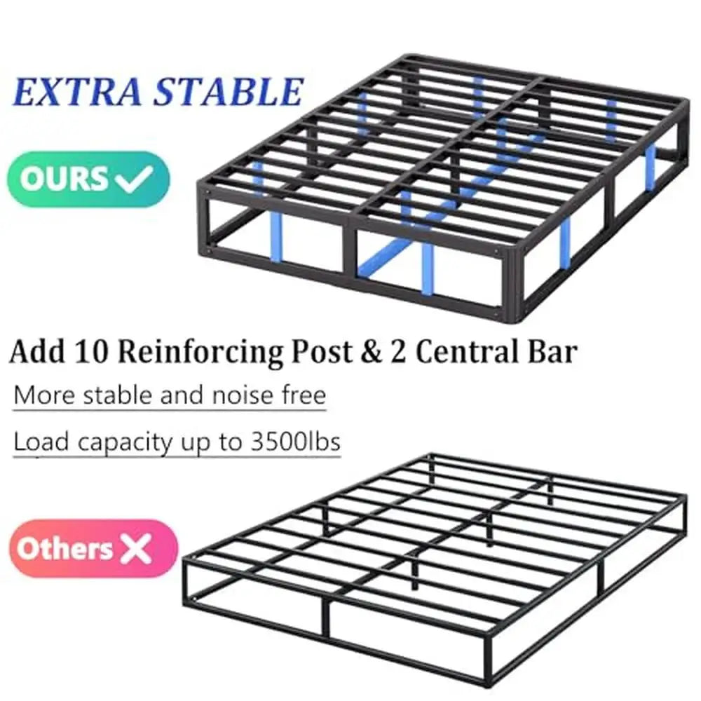 Queen Size Metal Platform Bed Frame 7 Inch Easy Assembly Noise Free Low Profile Safety Design Sturdy Steel Slats No Box Spring