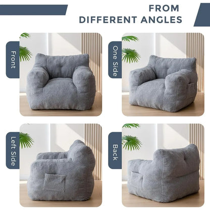 Sherpa Bean Bag Chair, Boucle Tufted Bean Bag Couch, Living Room Chair for Adults Kids, Teddy Lazy Sofa Accent Chair Pocket