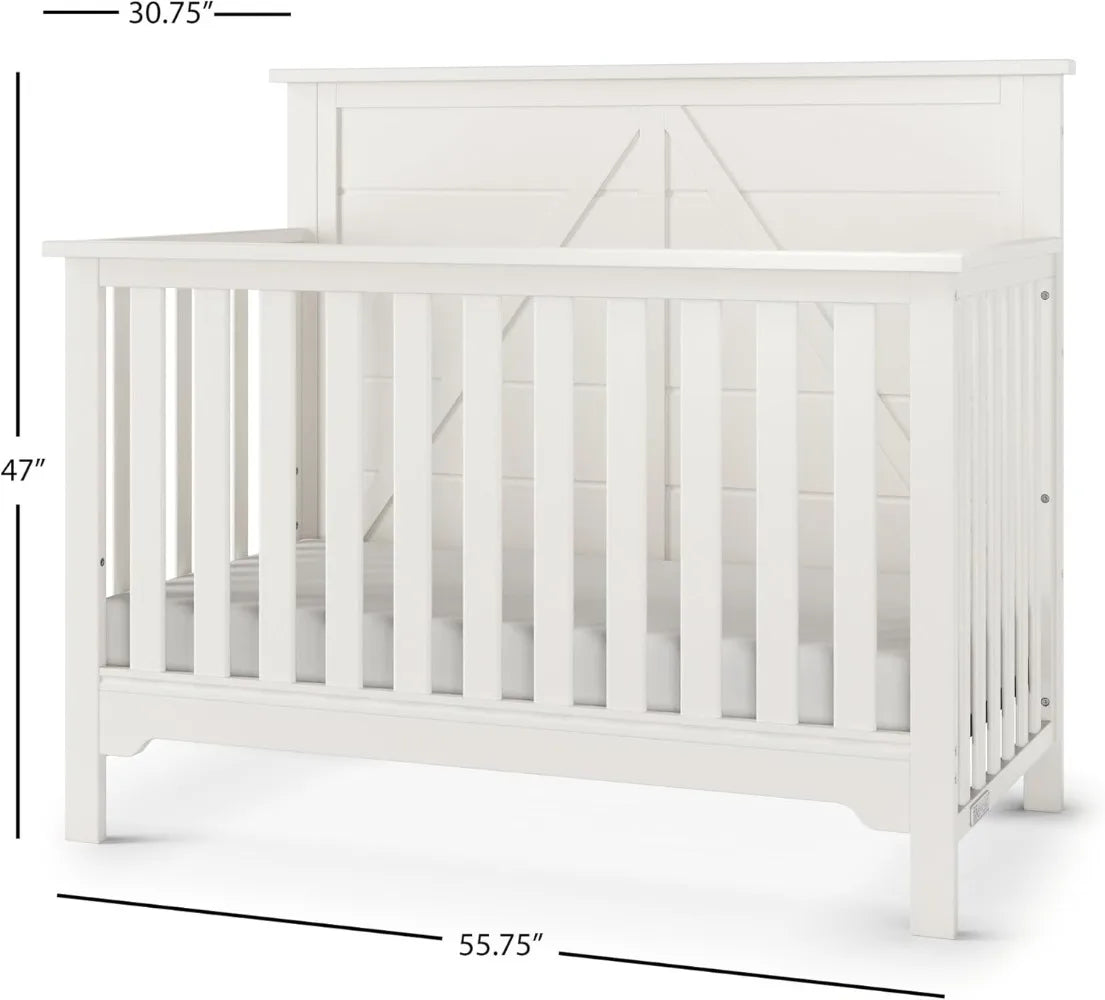 Lit bébé convertible 4 en 1 Woodland, lit bébé transformable en lit de jour, lit pour tout-petit et lit double, 3 positions de matelas réglables