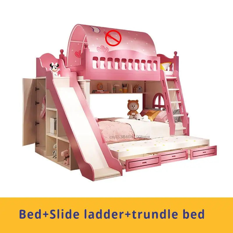 Loft Bed With Drawers Creative And Lovely Pink Two-Story Furniture For Girls From 5 To 8 Years Old Fashion Hot Sale Kids Beds