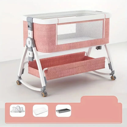 Berceau multifonctionnel pour bébé avec épissage pliable et réglable en hauteur, balançoire de chevet portable et mobile, berceau, lit de couchage