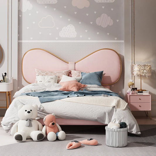 Lit pour enfants rose unique, moderne, joli, léger, luxueux, têtes de lit pour enfants, ensemble de chambre à coucher Princess Cama