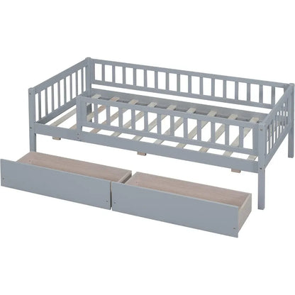 Cama individual con cajones, sofá cama para niños con espacio de almacenamiento, estructura de cama de madera con listones para niños, bebés, niños y niñas