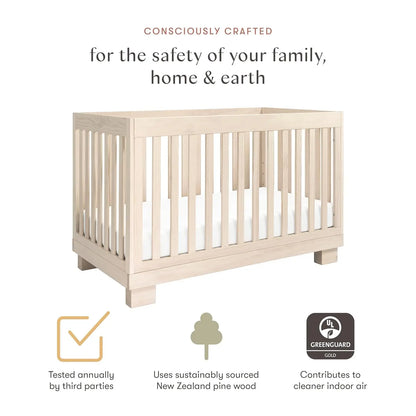 Cuna convertible 3 en 1 Modo con kit de conversión de cama para niños pequeños en tono natural lavado, con certificación Greenguard Gold