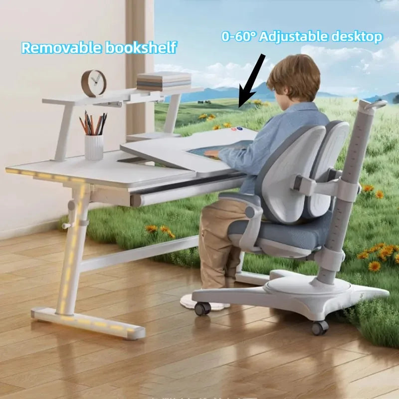 Juego de mesa y silla para niños que aprenden a sentarse y leer, mesa infantil para escribir en la computadora, juego de mesa y silla para niños, muebles para niños