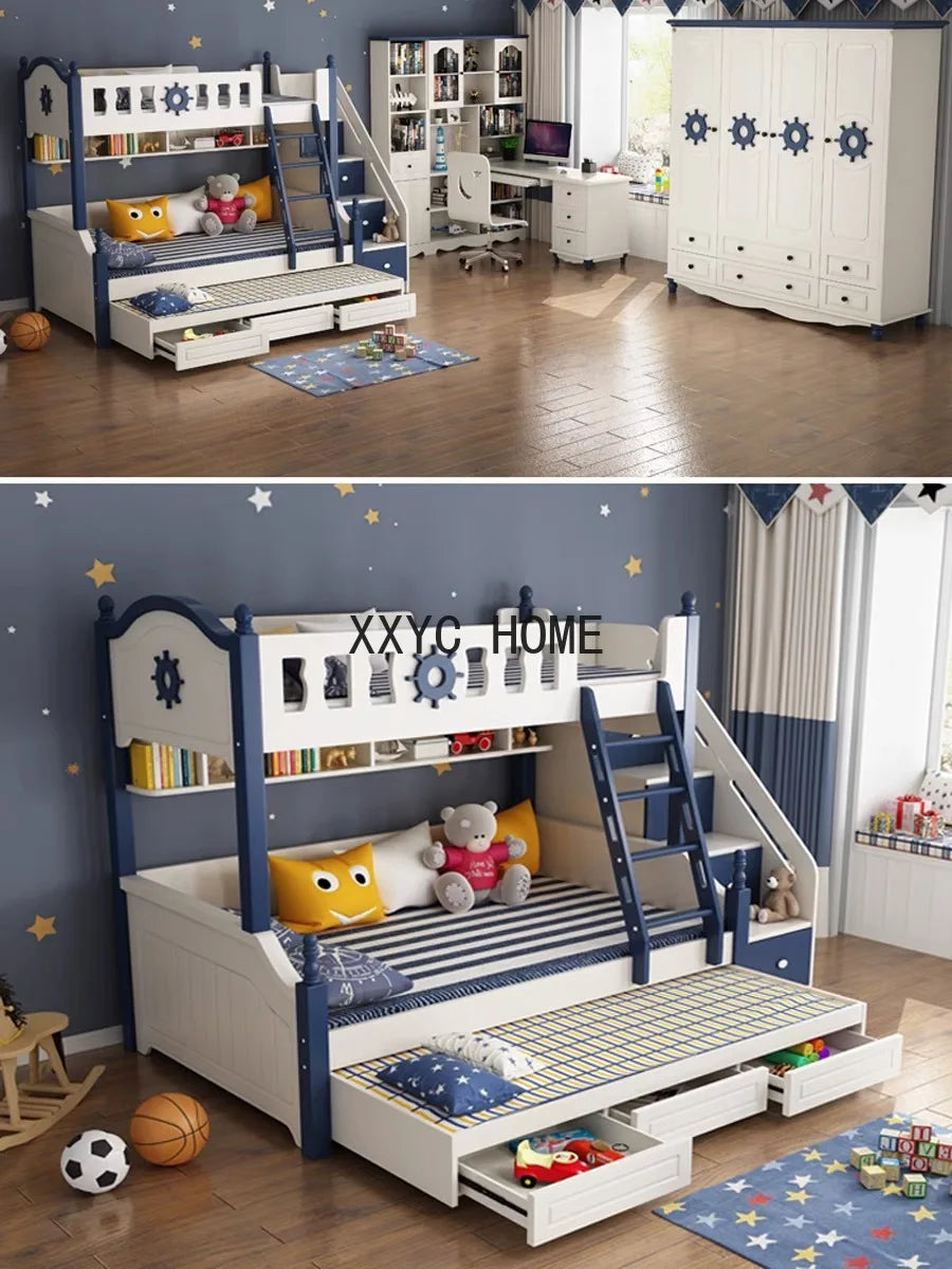 Lit pour enfants en bois massif pour garçons et filles, mobilier de maison créatif moderne, multifonction, haut et bas, chambre à coucher, lits superposés mignons pour enfants