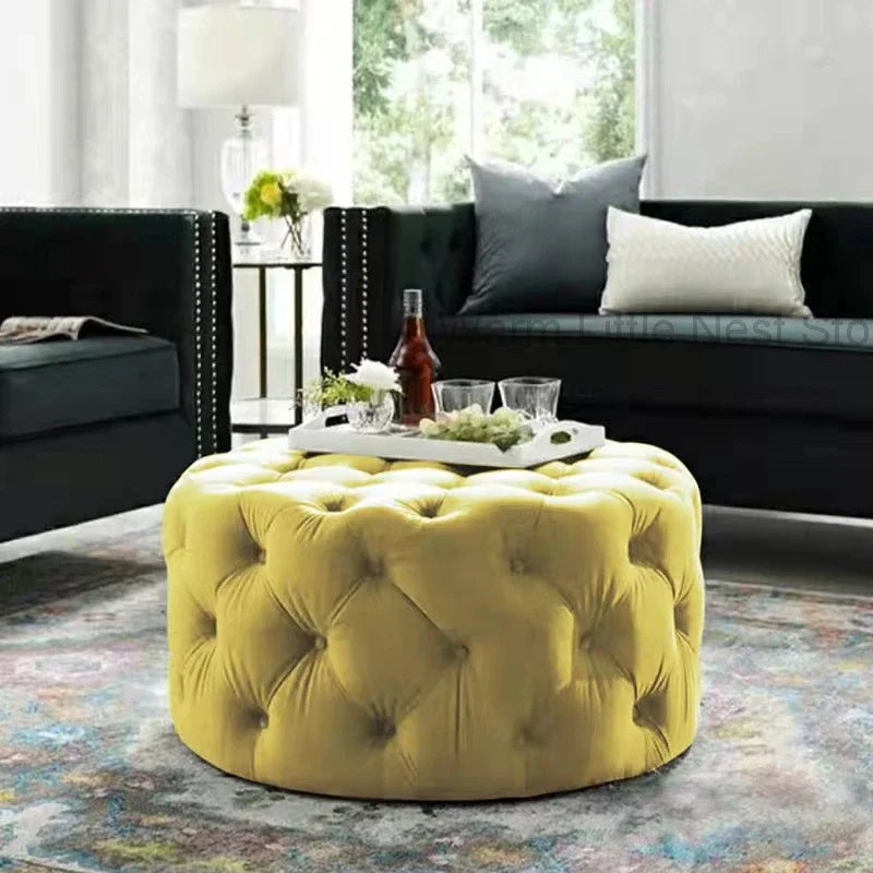 Nordic velvet Floor stool Corner sofa chair round vanity stool design big soft ottoman pouf Child Low stool luxury furniture