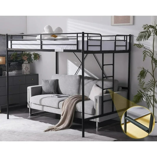 Cama alta de tamaño completo con peldaños planos para adultos, niños y adolescentes jóvenes, no requiere somier, soporte de listones de metal resistente