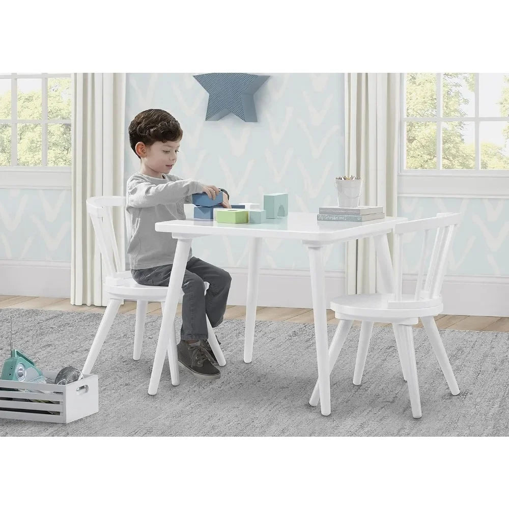 Kids Wood Table Chair Set (2 Chairs Included) - Ideal for Arts & Crafts, Snack Time, Homeschooling, Homework & More