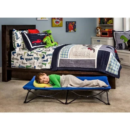 Cama portátil para niños pequeños, sábana ajustable de color azul