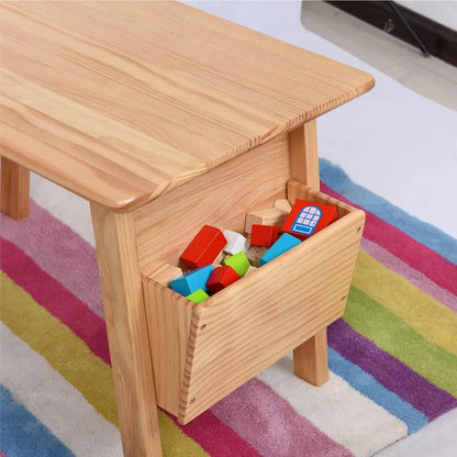 Juego de mesa y 2 sillas de madera maciza KRAND Kids con almacenamiento Juego de escritorio y silla para niños pequeños Mesa de actividades (madera maciza)