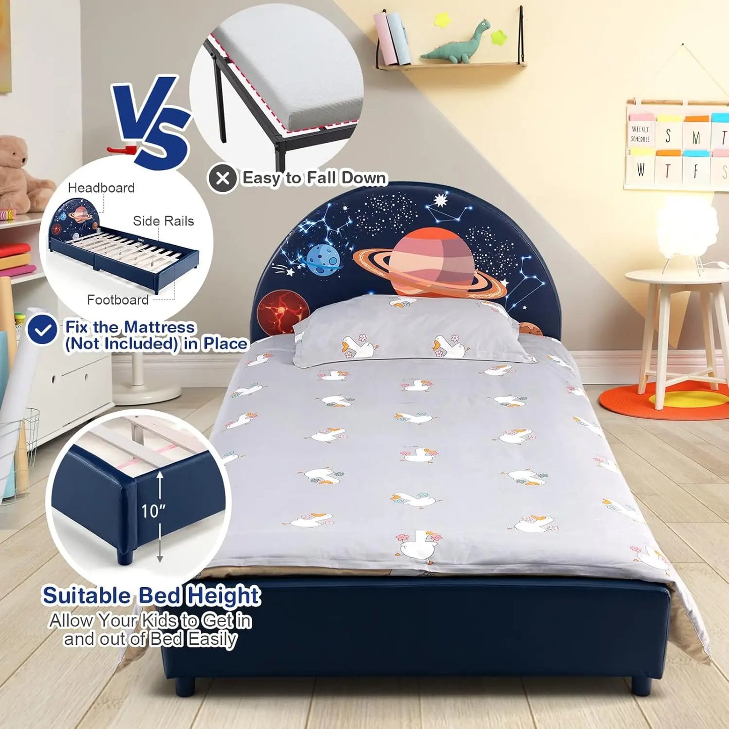 Marcos de cama dobles para niños, plataforma de cama doble tapizada en madera con soporte de listones, cabecero y pie de cama acolchados, no necesita somier