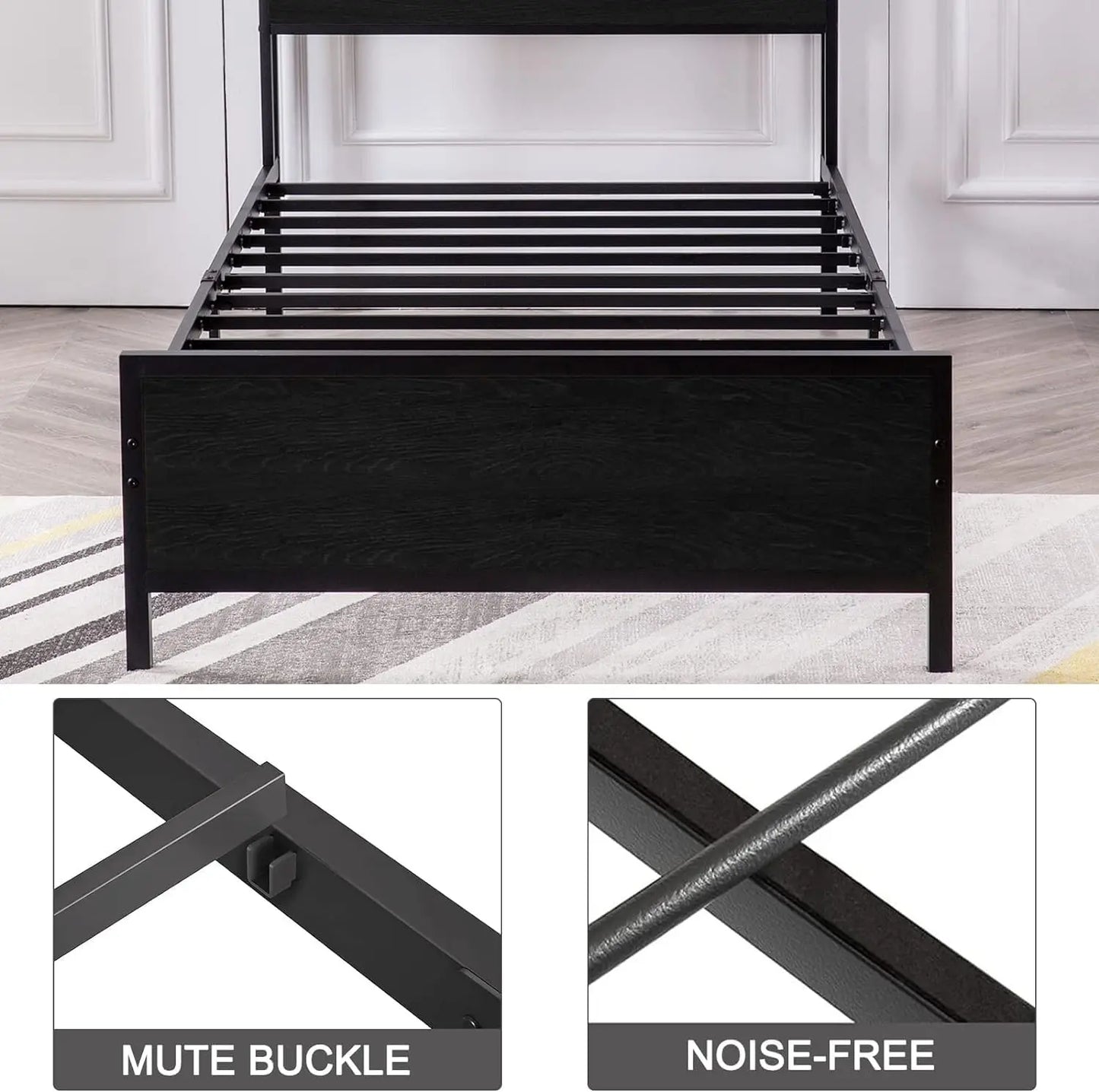 Twin Bed Frame, Platform Bed with 2-Tier Storage Headboard, Solid and Stable, Noise Free, No Box Spring Needed, Easy