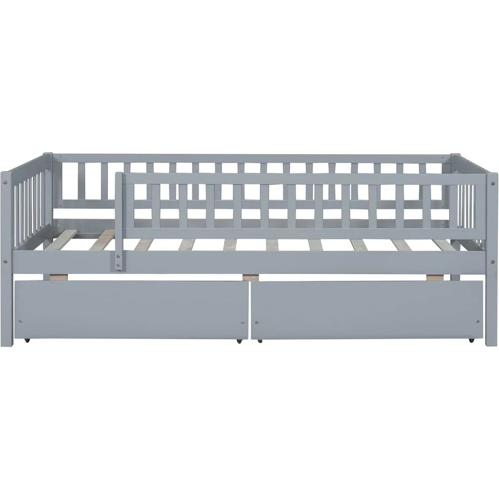 Cama individual con cajones, sofá cama para niños con espacio de almacenamiento, estructura de cama de madera con listones para niños, bebés, niños y niñas