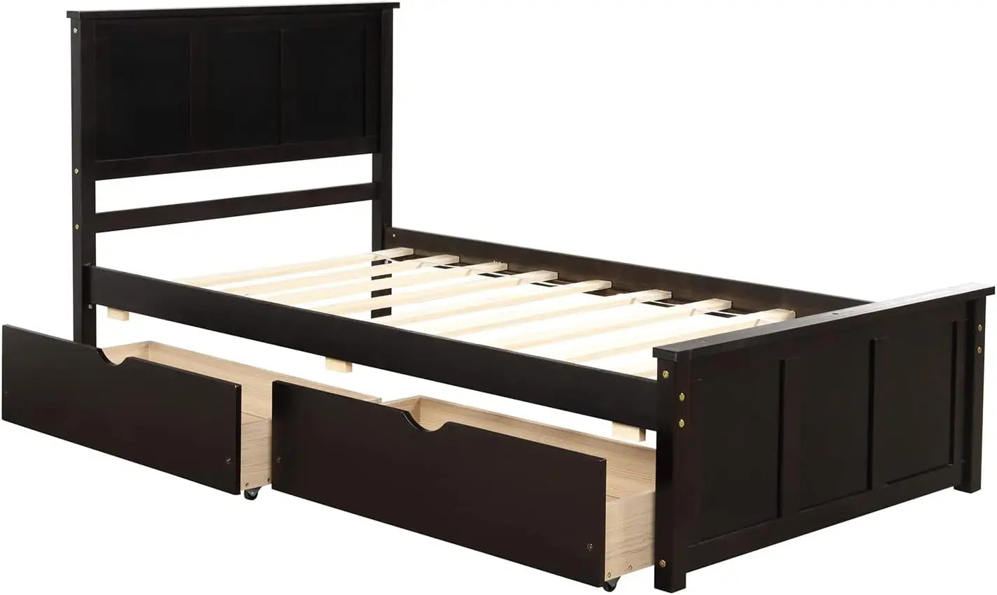 Cama individual con cajones, estructura de cama de plataforma de madera con cabecero y pie de cama, cama tipo capitán de madera para niños, niñas, niños y adolescentes