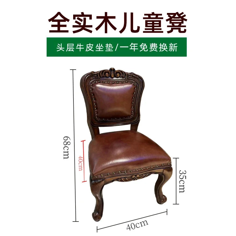 Solid Wood Small Chair Low Stool Children Backrest Leather Living Room Sofa Coffee Table Stool Dressing Household Home Furniture