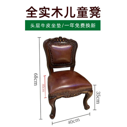 Solid Wood Small Chair Low Stool Children Backrest Leather Living Room Sofa Coffee Table Stool Dressing Household Home Furniture