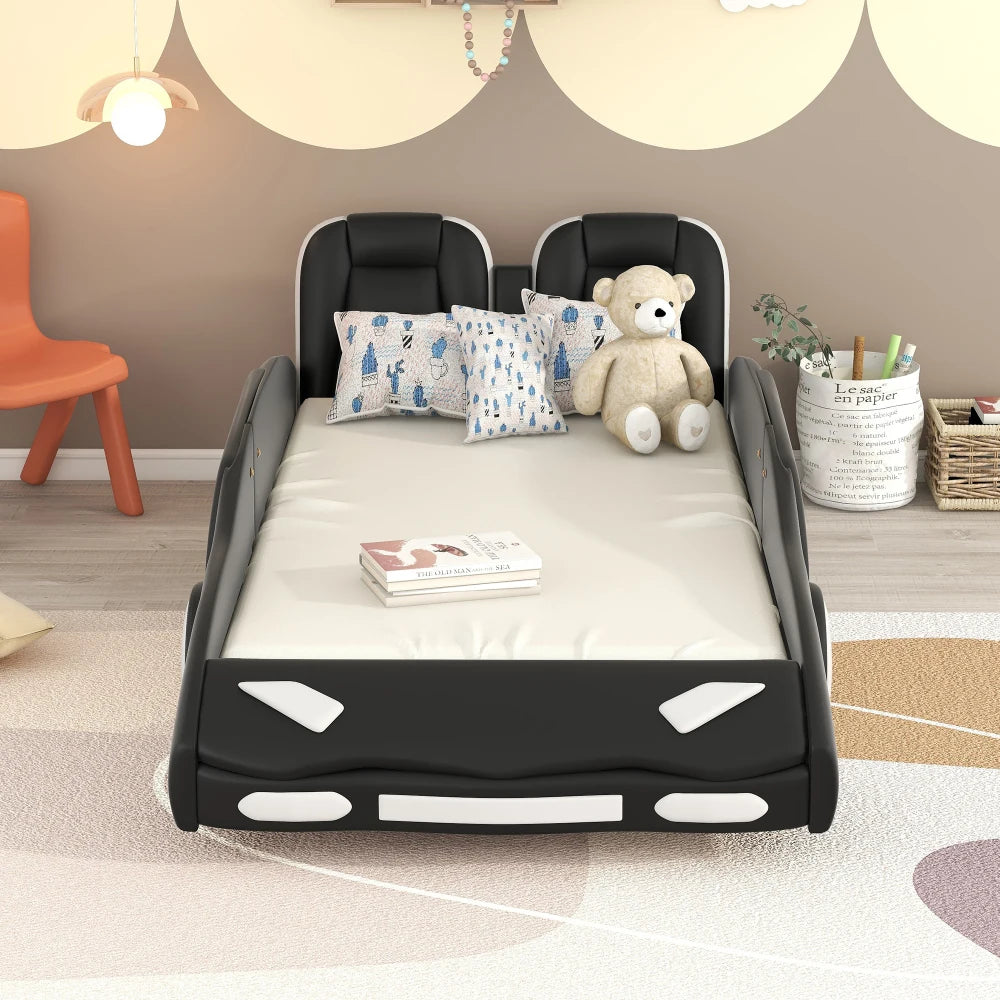 Cama de plataforma con ruedas en forma de coche de carreras de tamaño doble Camas para niños Cama para niños