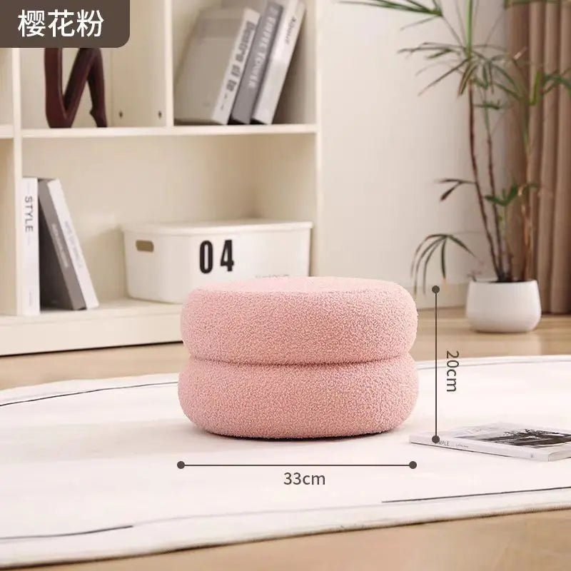 Living Room Household Small Round Stool Net Red Children Sofa Stool Lambskin Simple Sitting Stool Shoe Changing Chair Furniture