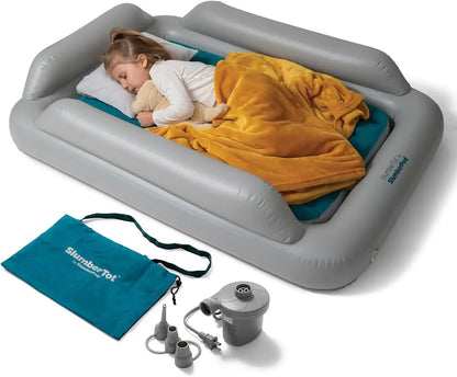 Cama de viaje inflable para niños pequeños SlumberTot: colchón de aire portátil para niños con protectores de seguridad, tamaño perfecto ideal para