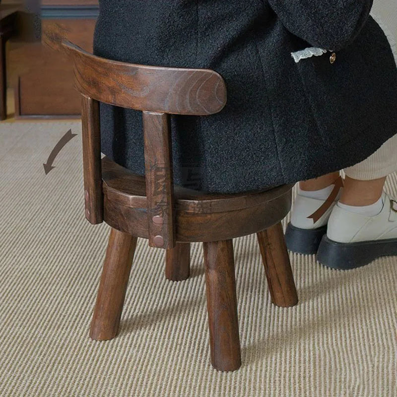 Tabourets bas de salon modernes pour chambre à coucher, dossier en bois massif, tabouret à chaussures rotatif, petites chaises pour enfants, repose-pieds vintage de luxe