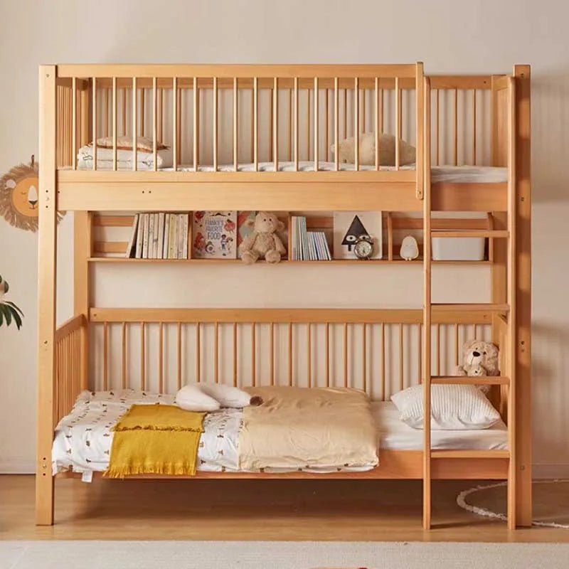 Nordic Kids Beds Solid Wood Bunk Upper Lower Modern Children Beds Raised Guardrails Girl Safe Letto A Castello Home Furniture