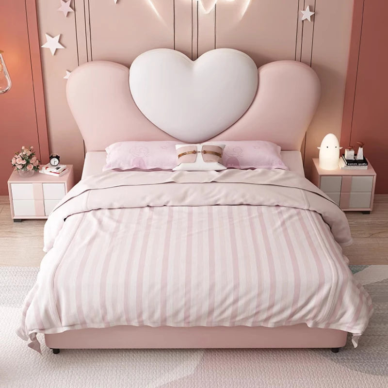 Cama infantil de princesa rosa moderna y bonita, tamaño queen, cómoda, de lujo, para niños, muebles para el hogar