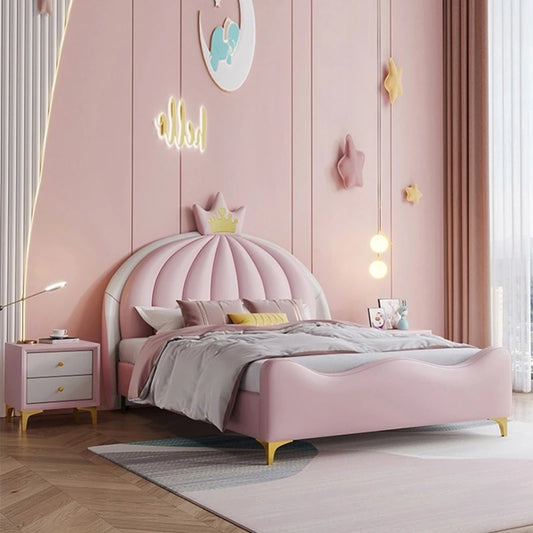 Cama infantil moderna de lujo para niñas, bonita cama cómoda de color rosa, juego de muebles para dormitorio tamaño queen para princesas