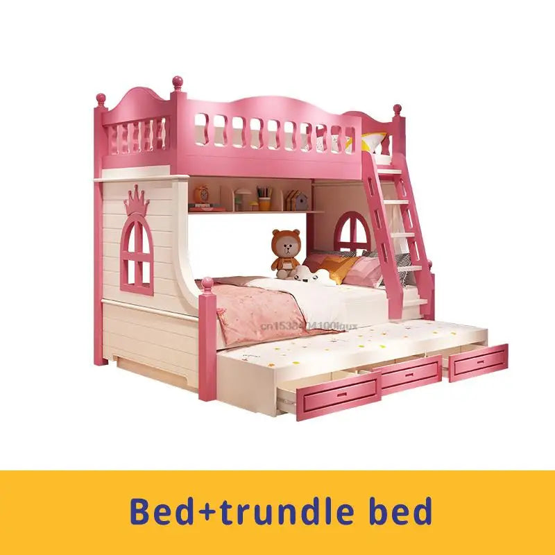 Loft Bed With Drawers Creative And Lovely Pink Two-Story Furniture For Girls From 5 To 8 Years Old Fashion Hot Sale Kids Beds