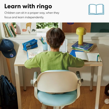 Silla de escritorio para niños Ringo: silla ergonómica para niños con reposapiés, función de crecimiento en 4 pasos, altura del asiento ajustable, ruedas con bloqueo de asiento