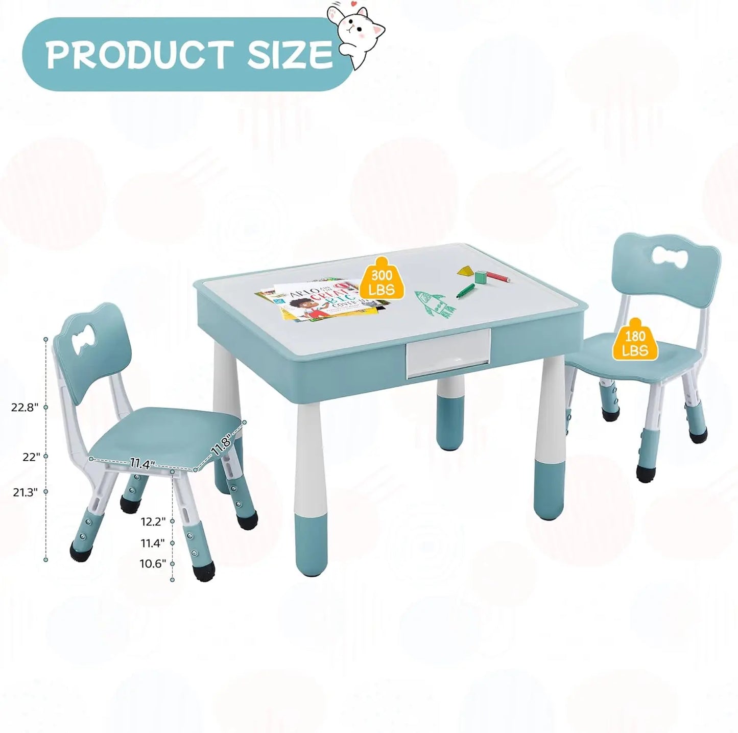 Ensemble 1 table et 2 chaises pour enfants, ensemble table et chaises pour tout-petits de 3 à 10 ans, table d'activités pour blocs de construction/dessin/lecture