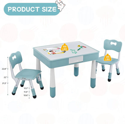 Ensemble 1 table et 2 chaises pour enfants, ensemble table et chaises pour tout-petits de 3 à 10 ans, table d'activités pour blocs de construction/dessin/lecture