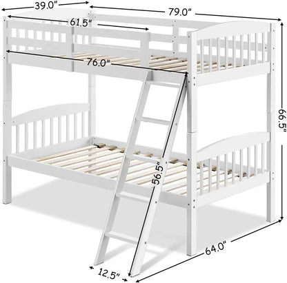 Literas gemelas sobre dos camas individuales, convertibles en dos camas individuales de madera maciza de caucho, muebles de dormitorio para niños con dos camas individuales y 1 cama