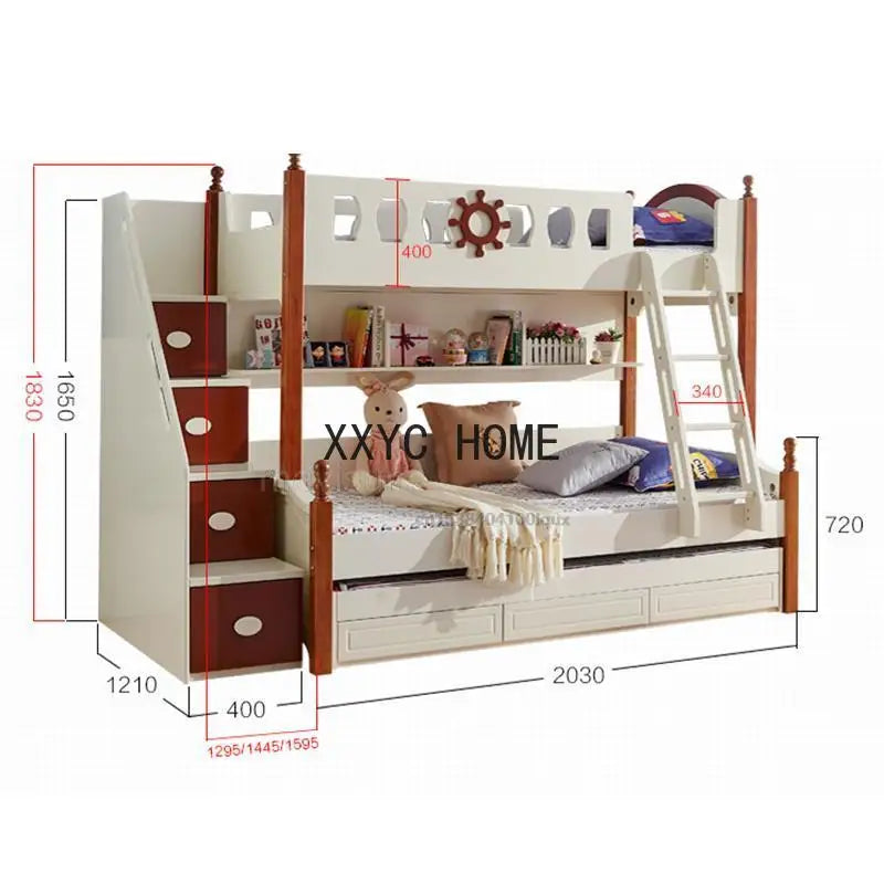 Solid Wood Children's Bed For Boys And Girls Modern Creative Home Furniture Multifunction Up Down Bedroom Cute Bunk Kid Beds