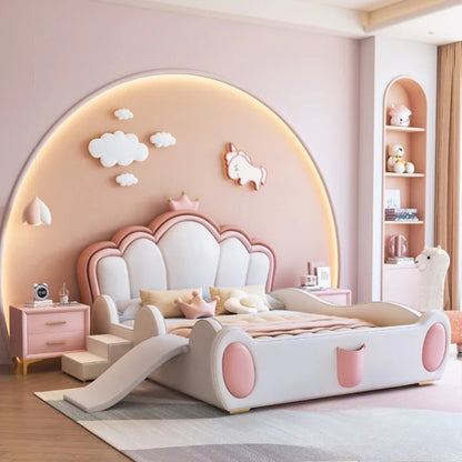 Cama infantil de lujo bonita de princesa para niñas, moderna y bonita cama tipo loft tamaño queen, conjunto de dormitorio para niños, muebles