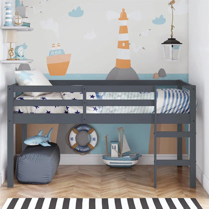 Cama alta Milton Junior Twin en color gris, minimalista pero moderna, que combina con todos los estilos de decoración para niños y niñas