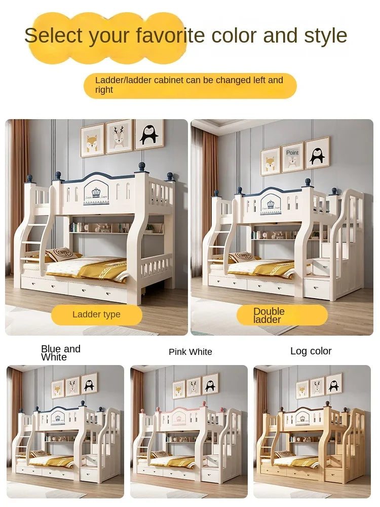 Cama alta y baja de madera maciza de dos pisos, litera superior e inferior multifuncional, cama para madres, cama para niños combinada