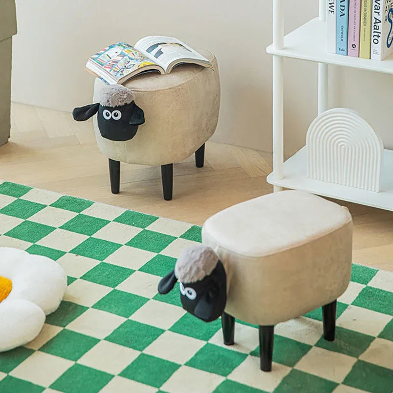 Multifunctional Living Room Ottomans Cartoon Sheep Styling Portable Small Chair Hallway Shoe Changing Stools Children Footrest