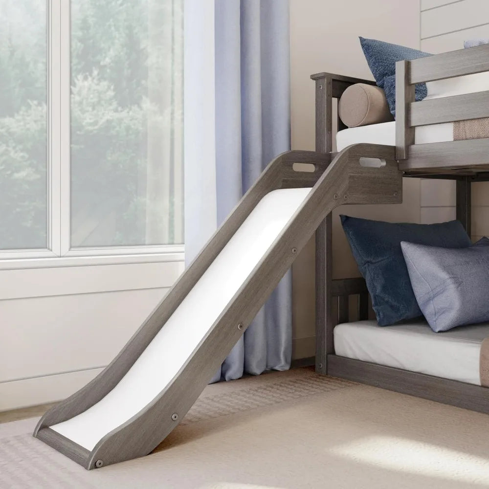 Litera baja doble, estructura de cama moderna de madera maciza para niños con listones de madera resistentes, acabados no tóxicos, gran capacidad de peso, color blanco