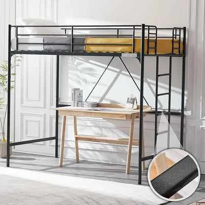 Loft Bed with Flat Rungs for Adults, Kids and Young Teens, No Box Spring Required,Heavy Duty Metal Slat Support