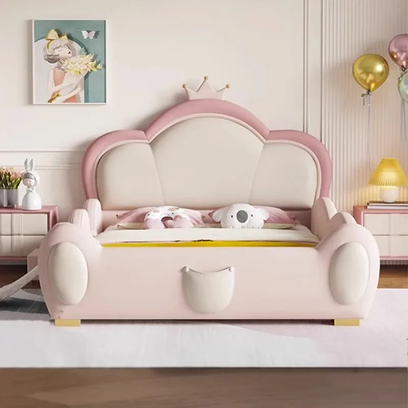 Lit double princesse doux pour filles, lit mezzanine en cuir de luxe moderne pour enfants, lit Queen Baby Camas De Dormitorio, meubles de chambre à coucher